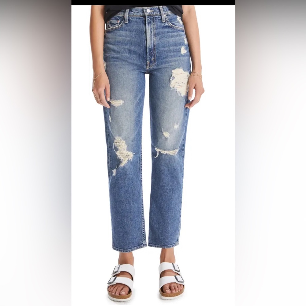 Mother straight jeans high waisted study hover: peaches and screams